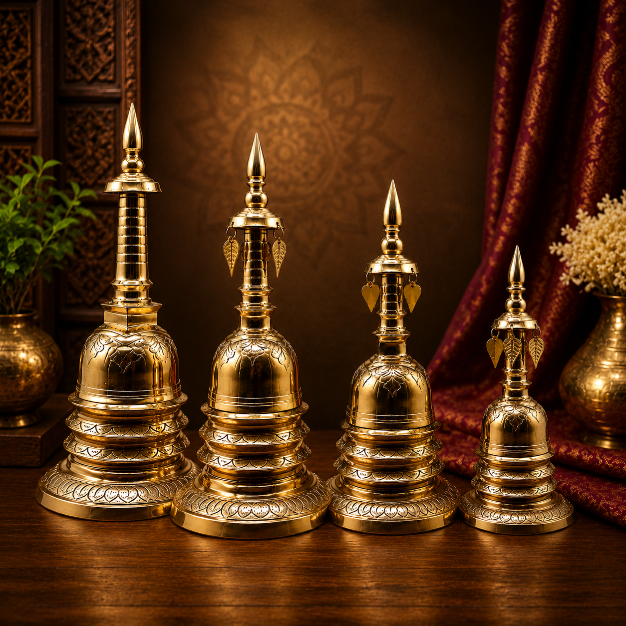 Premium Golden Karaduwa for Sacred Relics - Traditional Buddhist Stupa Casket