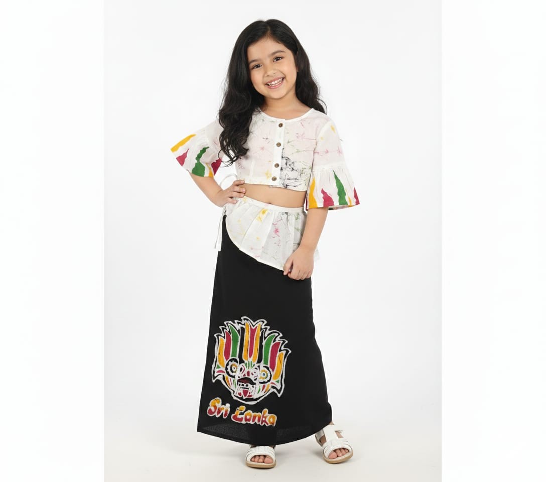 Kids Batik Redda Hatte - Traditional Sri Lankan Gini Raksha Design Handmade Outfit