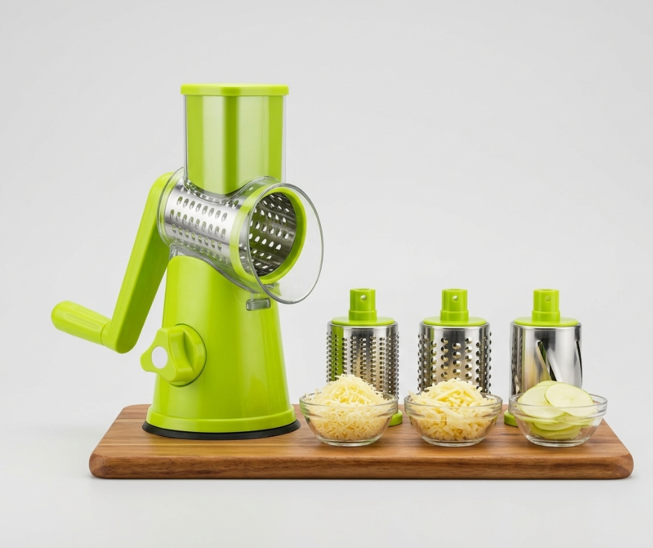 Table Top Drum Grater | Manual Rotary Vegetable Cutter & Cheese Grater