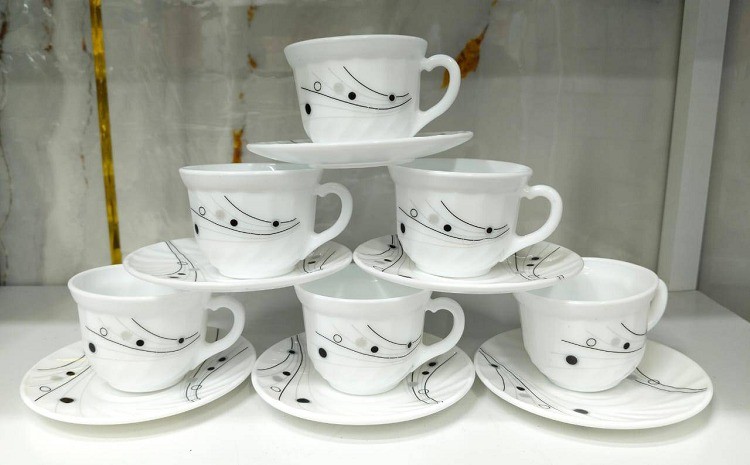 Tradewing 12 Pcs Round Cup & Saucer Set – 12A Ceramic Tea & Coffee Set