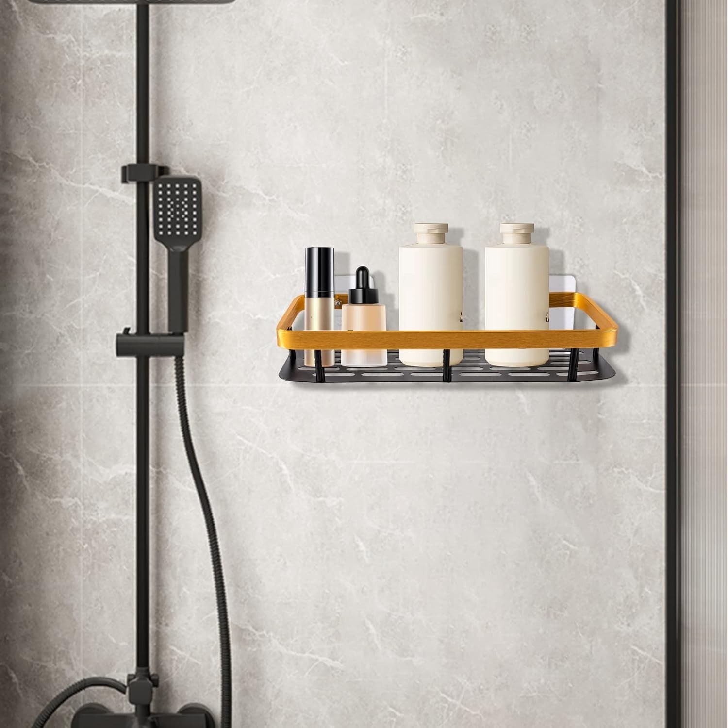 Self-Adhesive Metal Shelf Rack – Gold 769-1 | Bathroom & Kitchen Wall Storage Rack